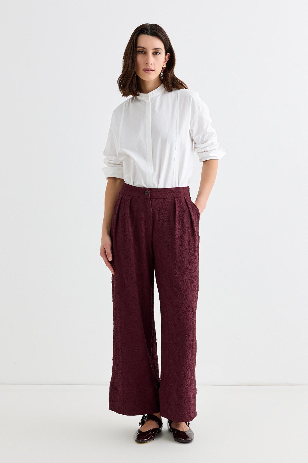 Dokulu Culotte Pantolon Bordo