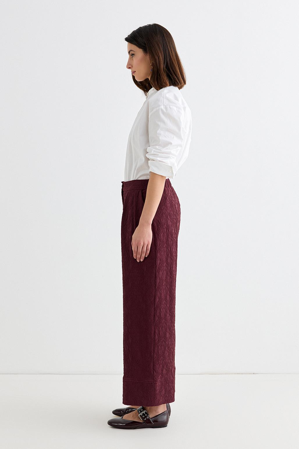 Dokulu Culotte Pantolon Bordo