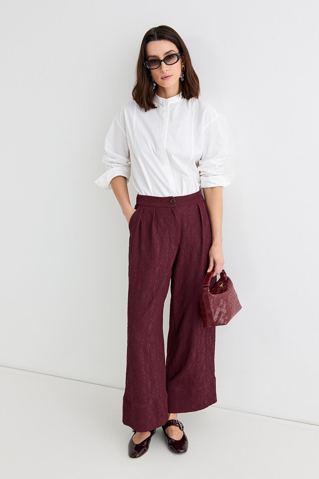 Dokulu Culotte Pantolon Bordo