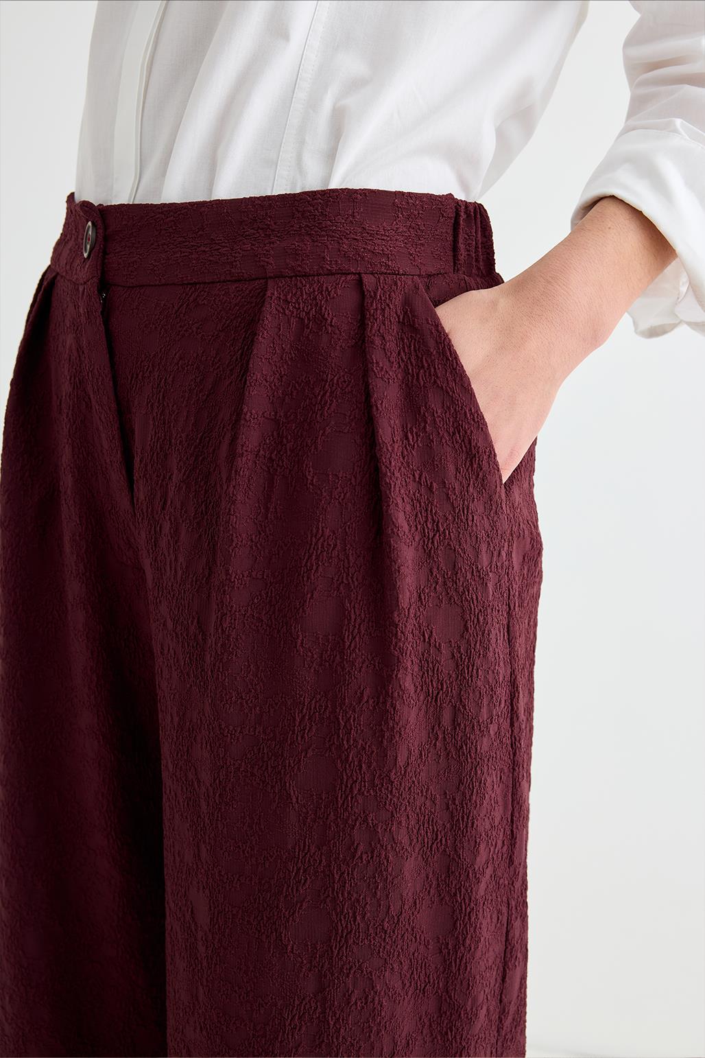 Dokulu Culotte Pantolon Bordo