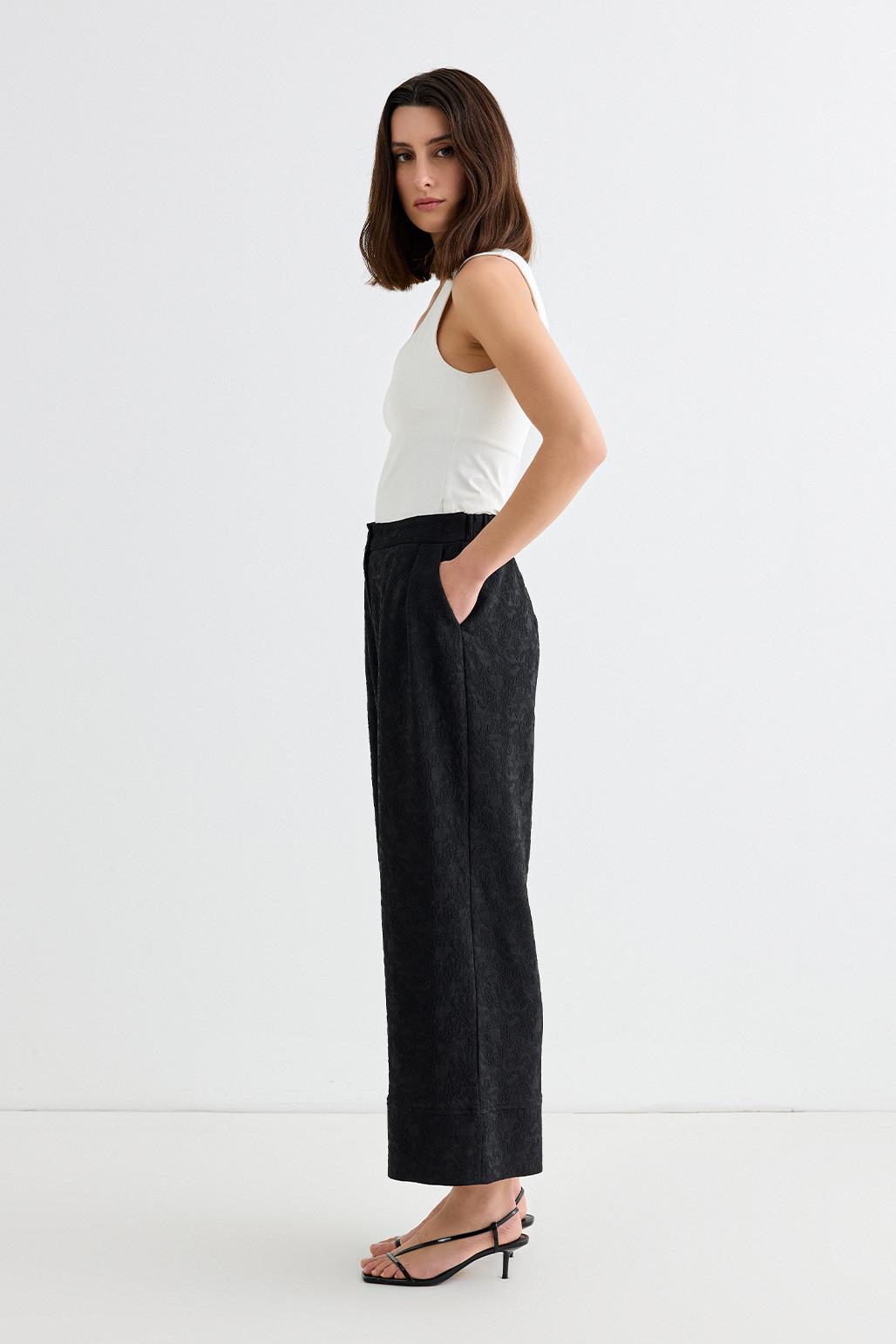 Dokulu Culotte Pantolon Siyah