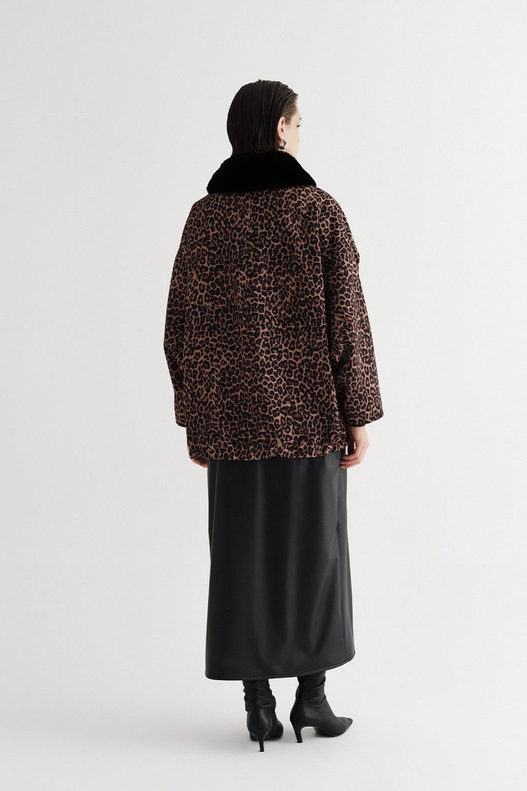 Kürk Yaka Oversize Bomber Ceket Leopar