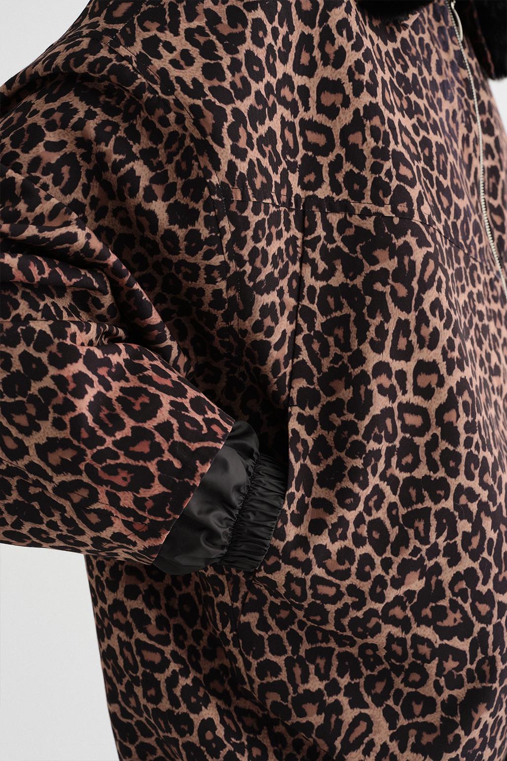 Kürk Yaka Oversize Bomber Ceket Leopar