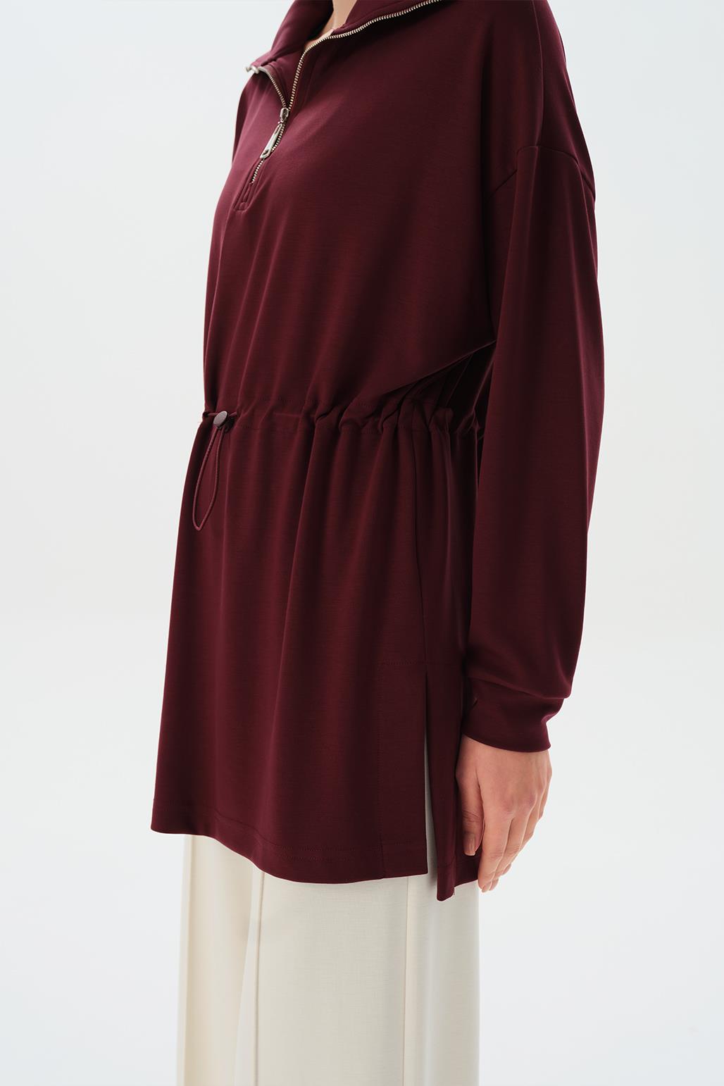 Modal Örme Fermuarlı Sweatshirt Bordo