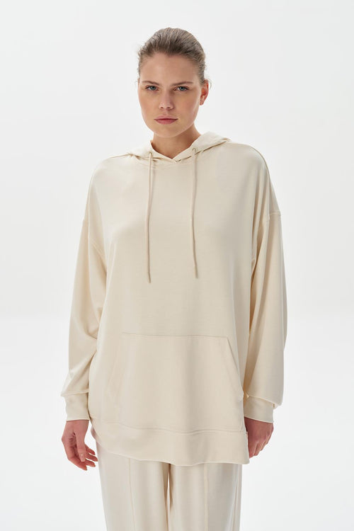 Modal Örme Kapüşonlu Oversize Sweatshirt Ekru