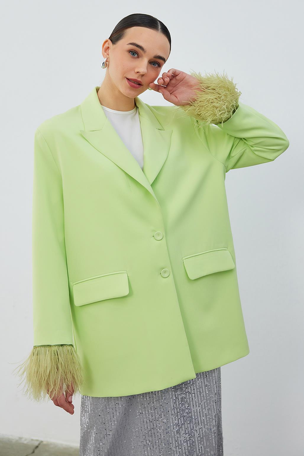 Otriş Detaylı Seba Ceket Lime