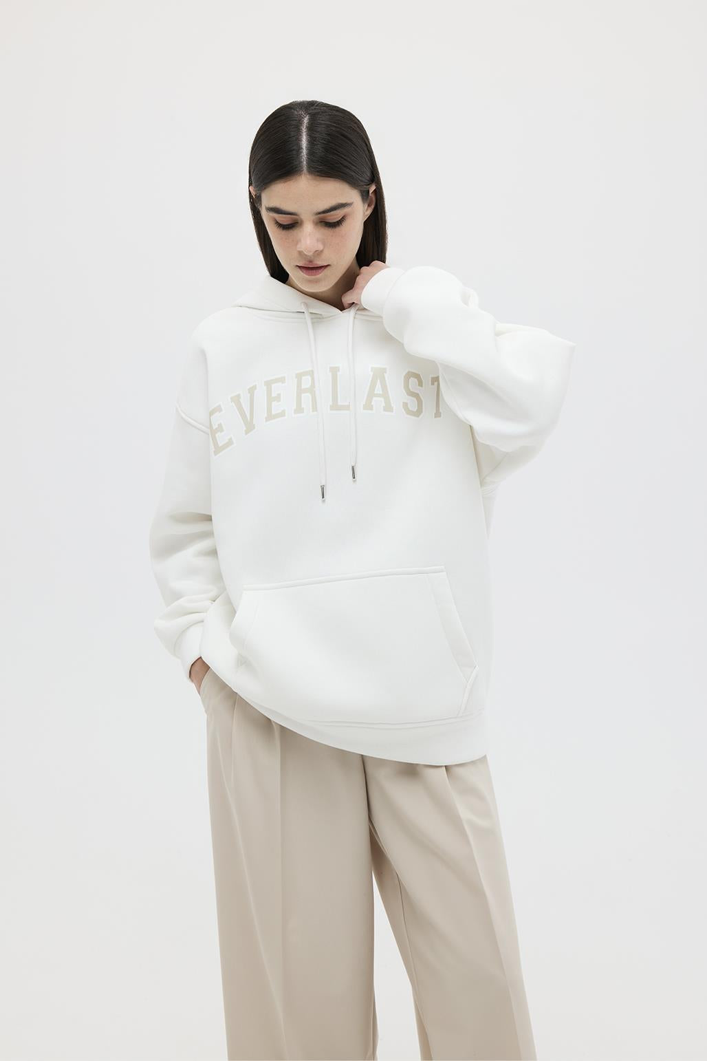 Şardonlu Baskılı Oversize Sweatshirt Beyaz