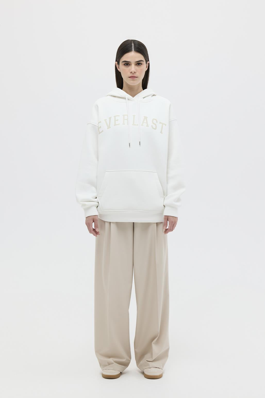 Şardonlu Baskılı Oversize Sweatshirt Beyaz