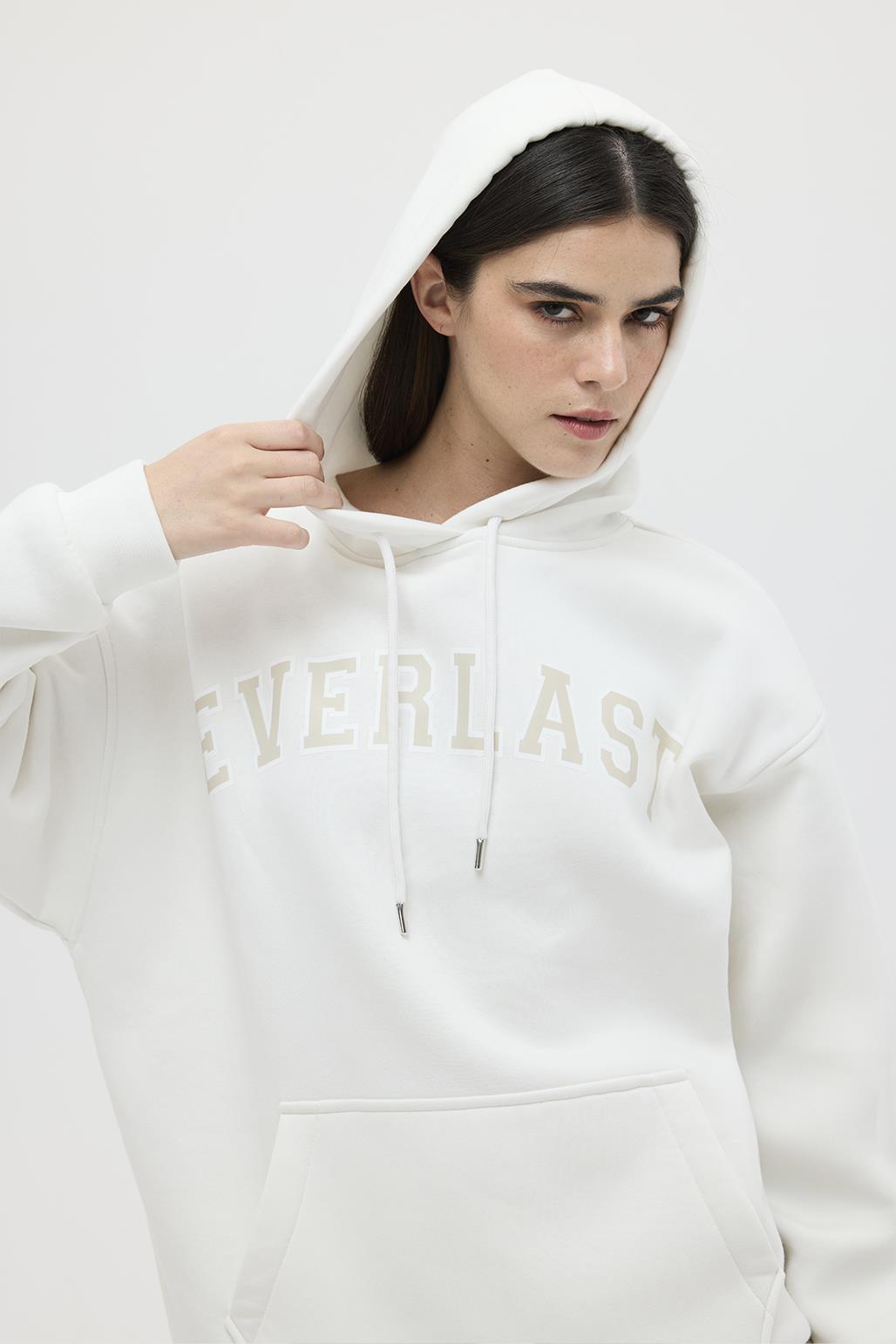 Şardonlu Baskılı Oversize Sweatshirt Beyaz