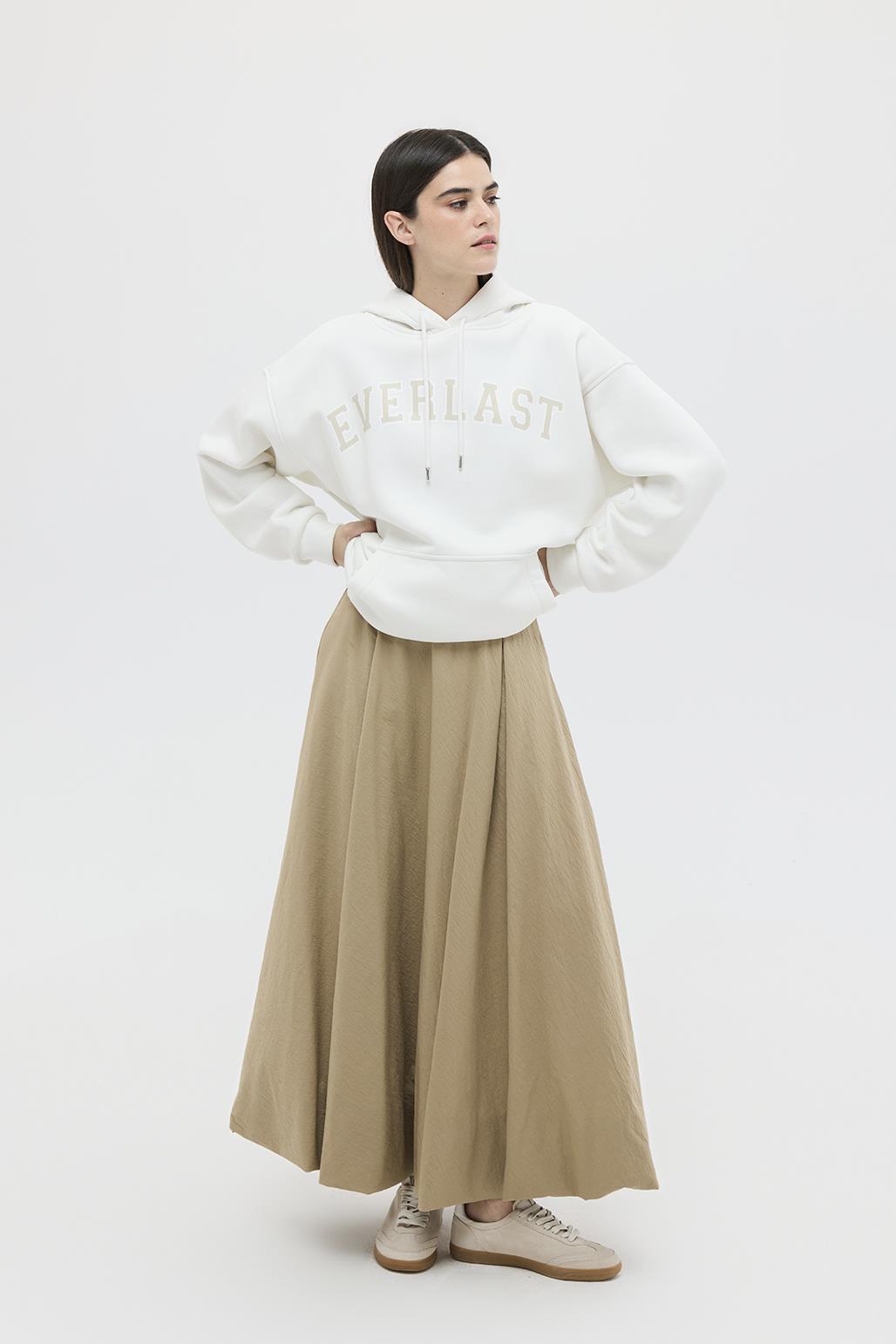 Şardonlu Baskılı Oversize Sweatshirt Beyaz