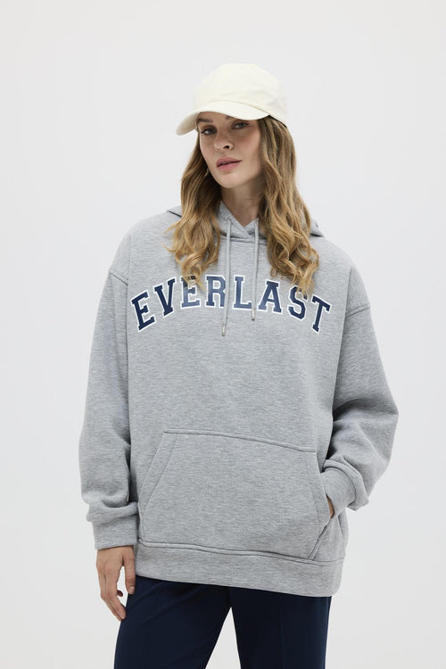 Şardonlu Baskılı Oversize Sweatshirt Gri