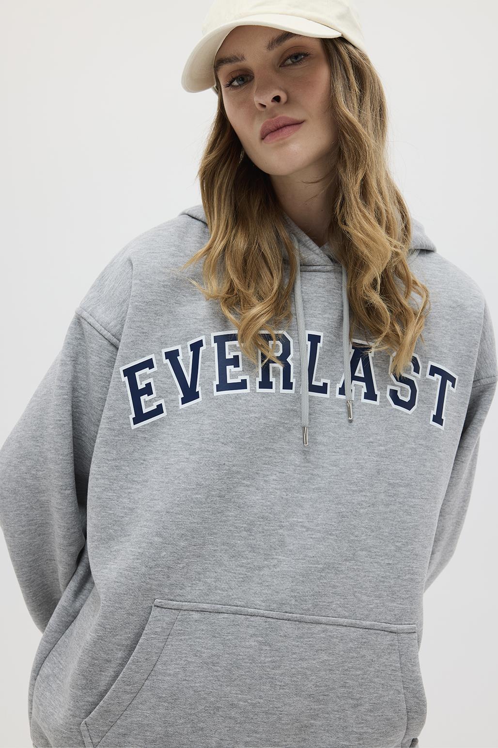 Şardonlu Baskılı Oversize Sweatshirt Gri