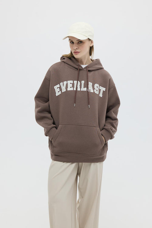 Şardonlu Baskılı Oversize Sweatshirt Kahve