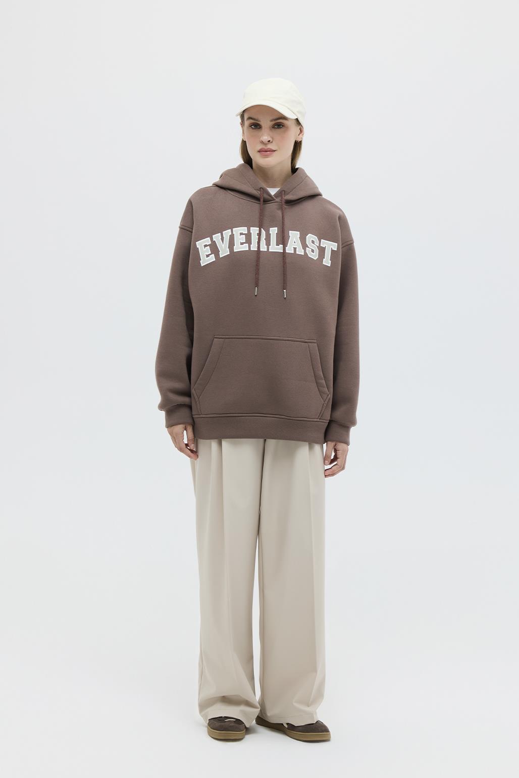 Şardonlu Baskılı Oversize Sweatshirt Kahve