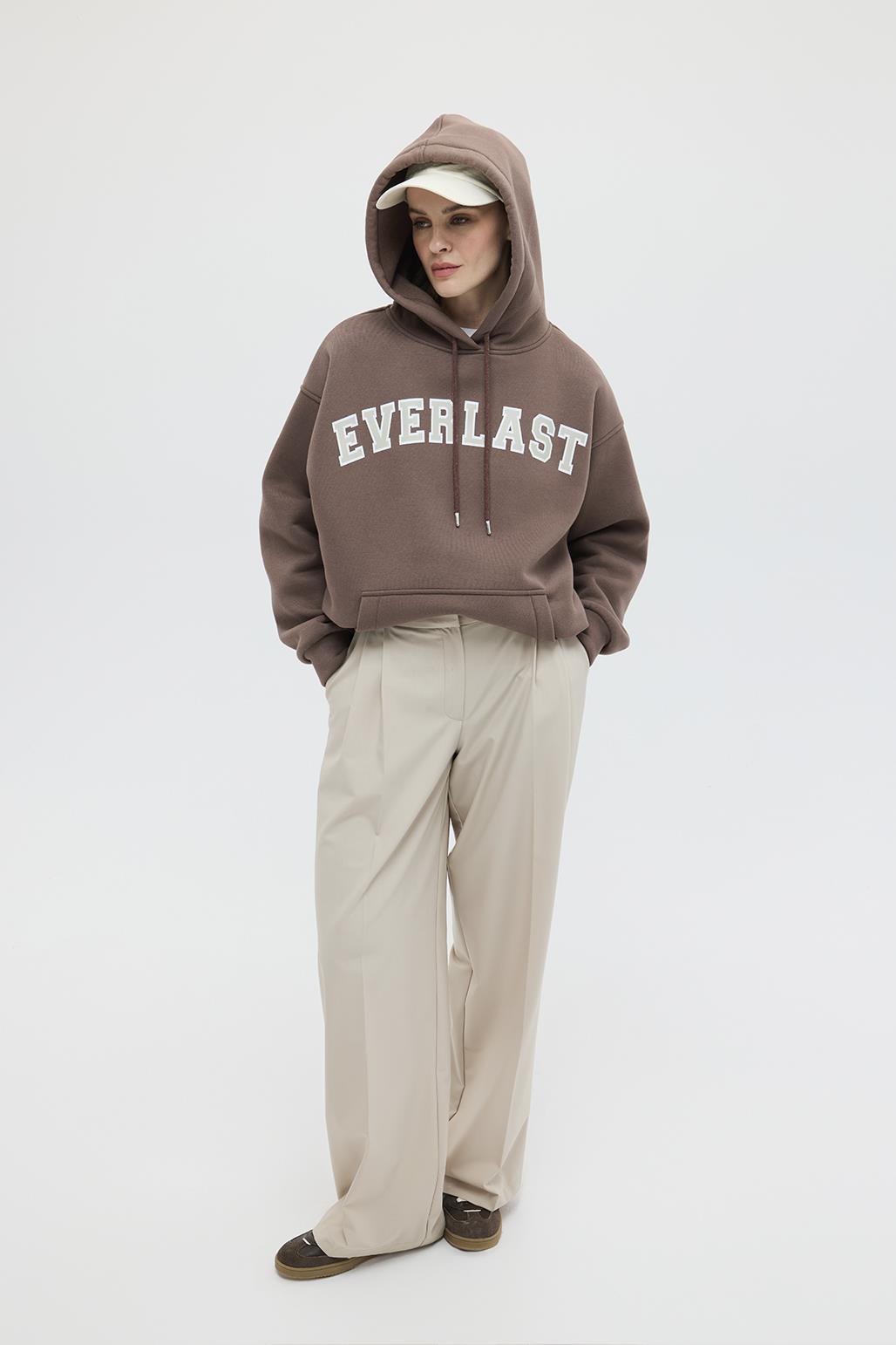 Şardonlu Baskılı Oversize Sweatshirt Kahve