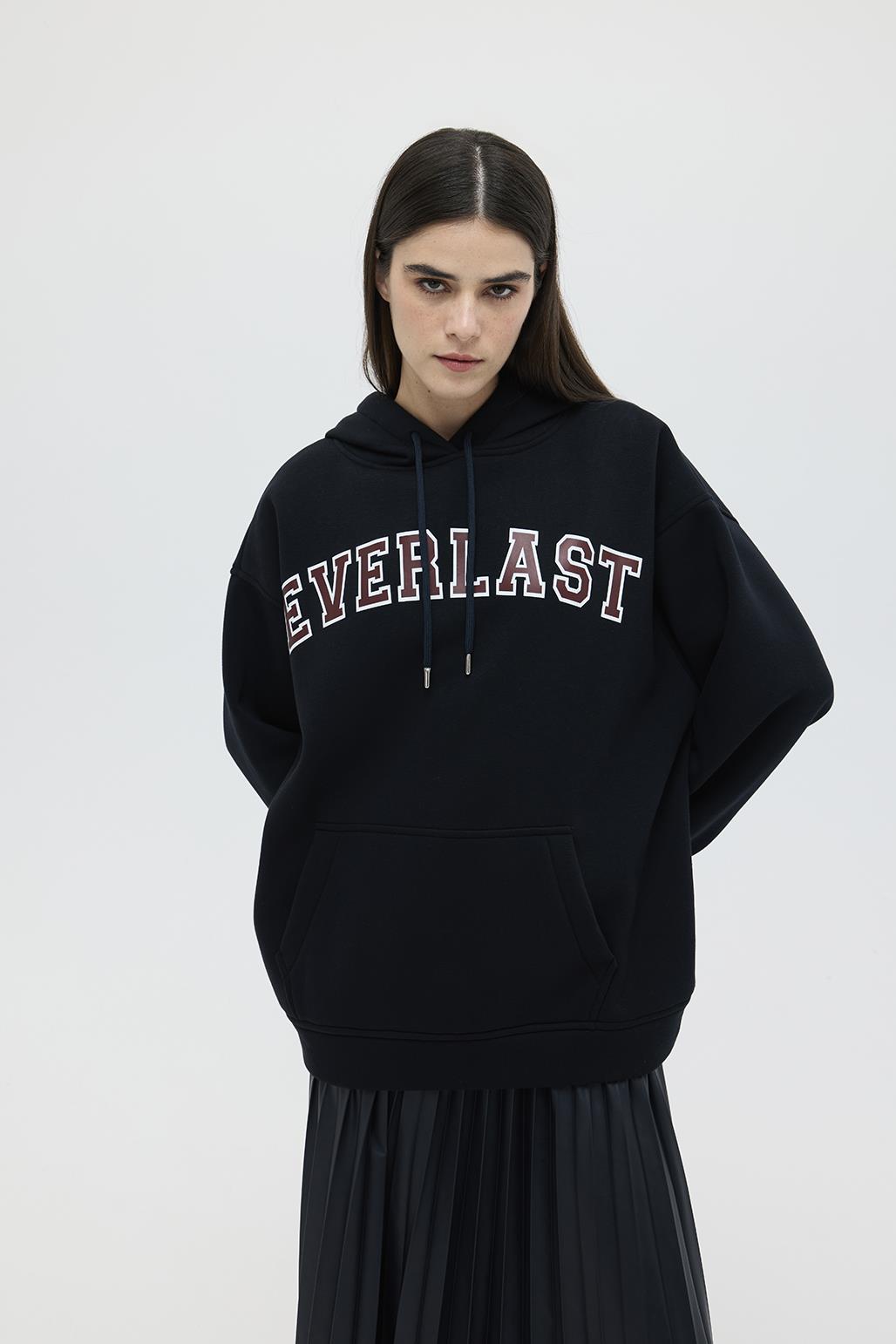 Şardonlu Baskılı Oversize Sweatshirt Lacivert