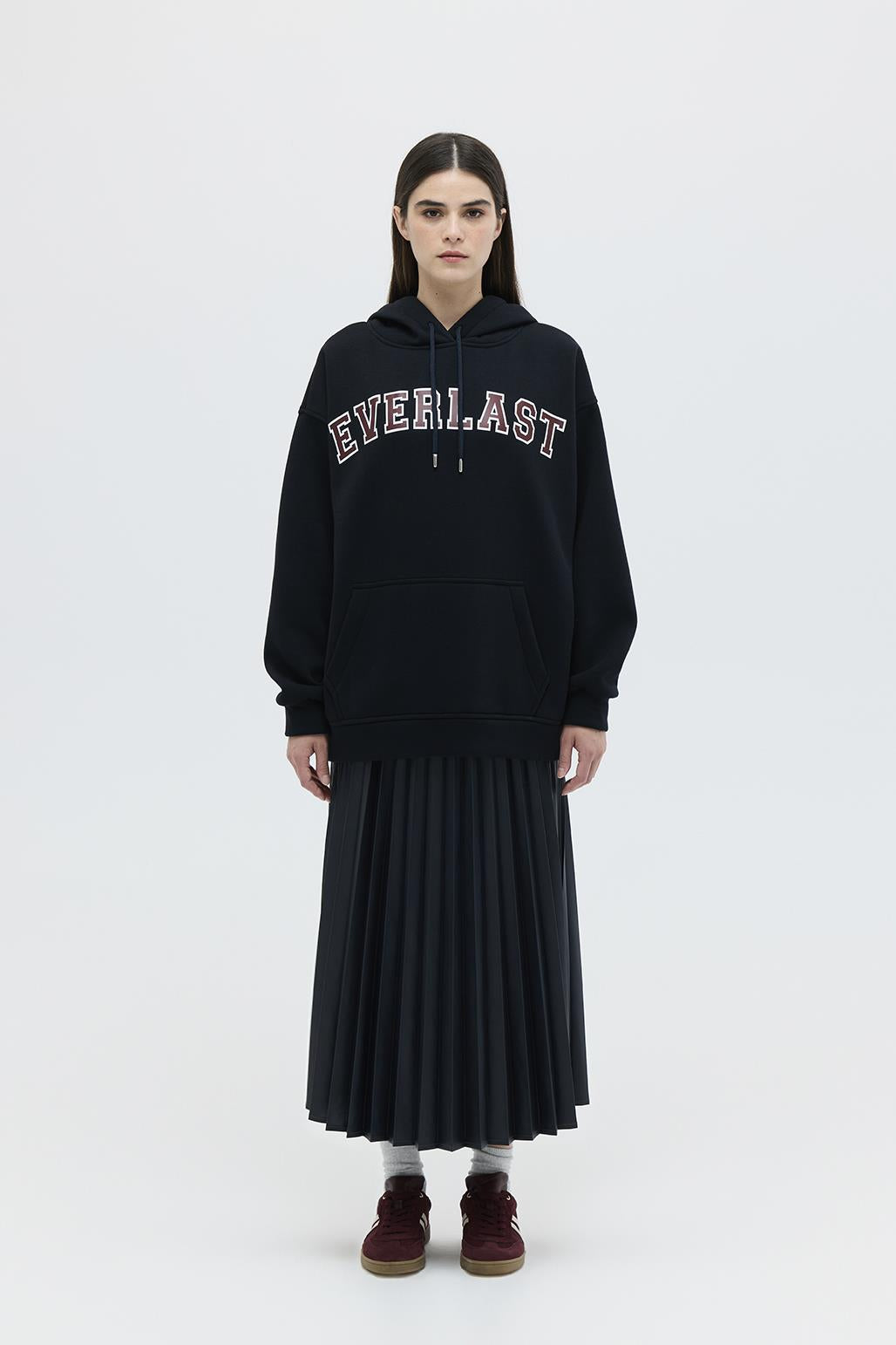 Şardonlu Baskılı Oversize Sweatshirt Lacivert