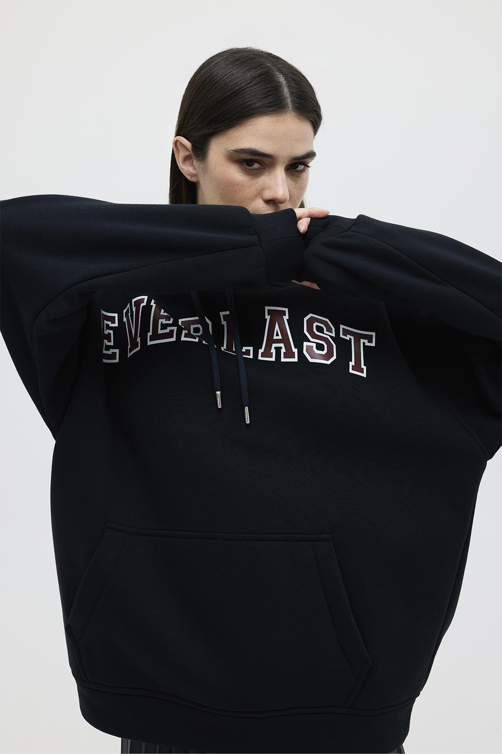 Şardonlu Baskılı Oversize Sweatshirt Lacivert