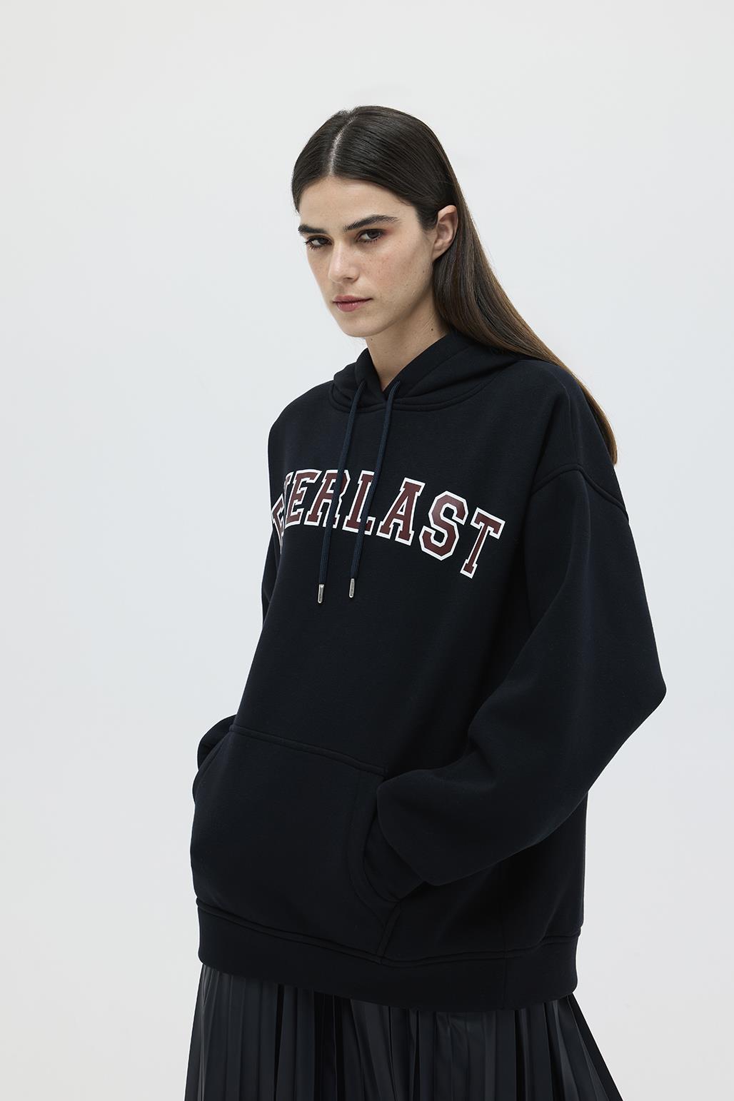 Şardonlu Baskılı Oversize Sweatshirt Lacivert