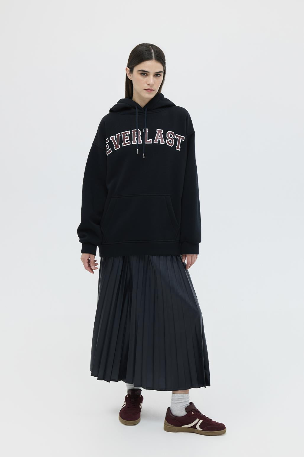 Şardonlu Baskılı Oversize Sweatshirt Lacivert