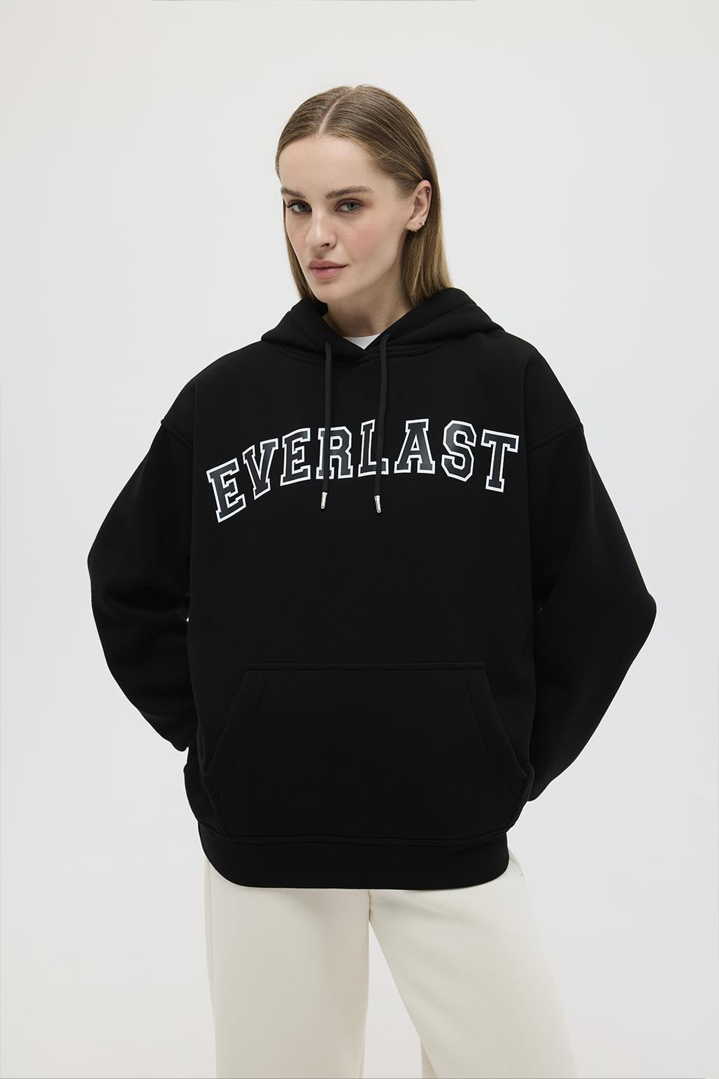 Şardonlu Baskılı Oversize Sweatshirt Siyah