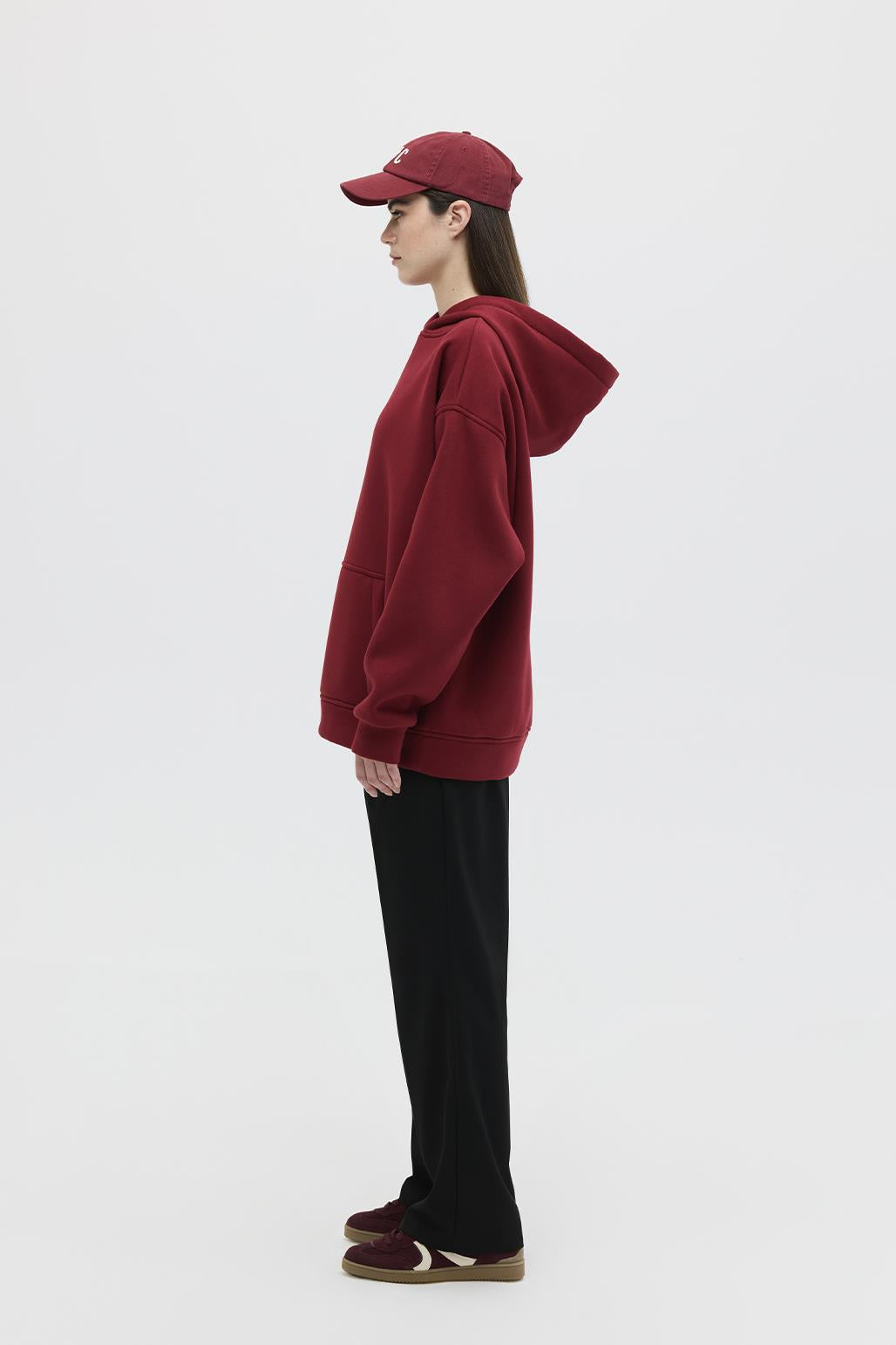 Şardonlu Kapüşonlu Sweatshirt Bordo