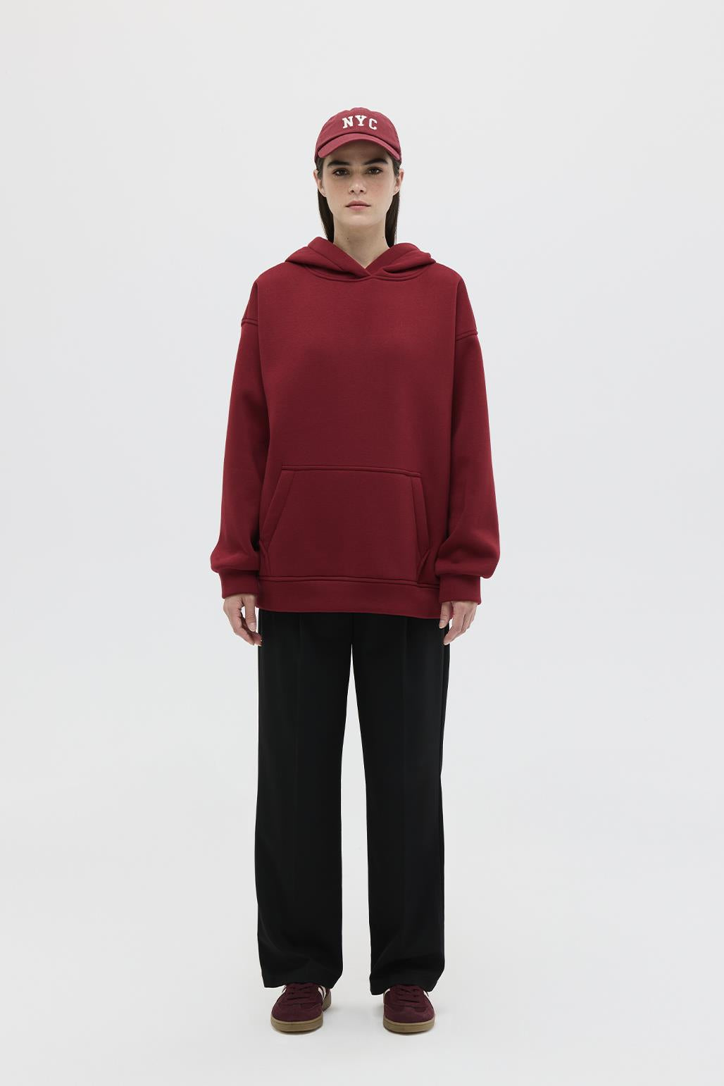 Şardonlu Kapüşonlu Sweatshirt Bordo