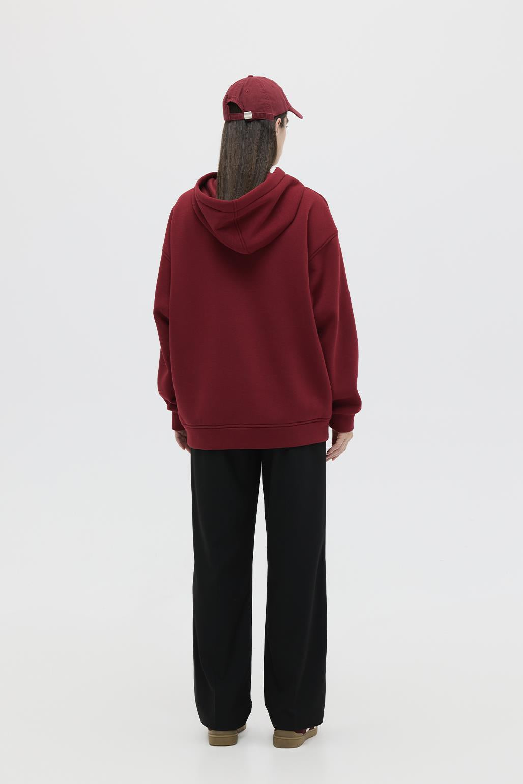 Şardonlu Kapüşonlu Sweatshirt Bordo