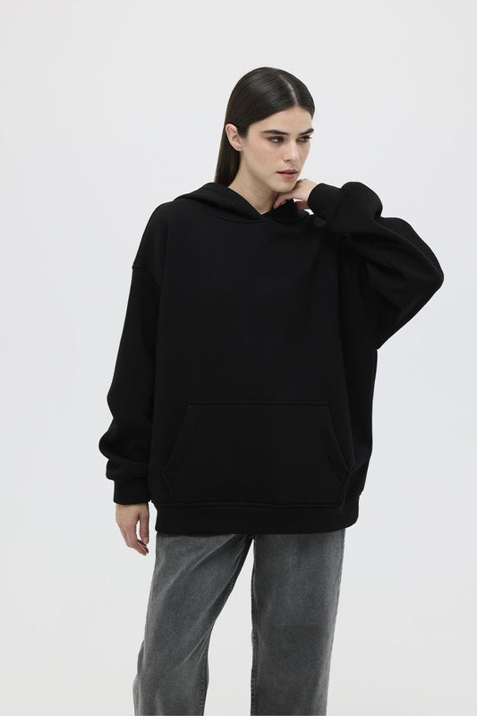 Şardonlu Kapüşonlu Sweatshirt Siyah