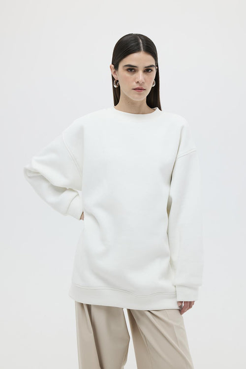 Şardonlu Oversize Sweatshirt Ekru