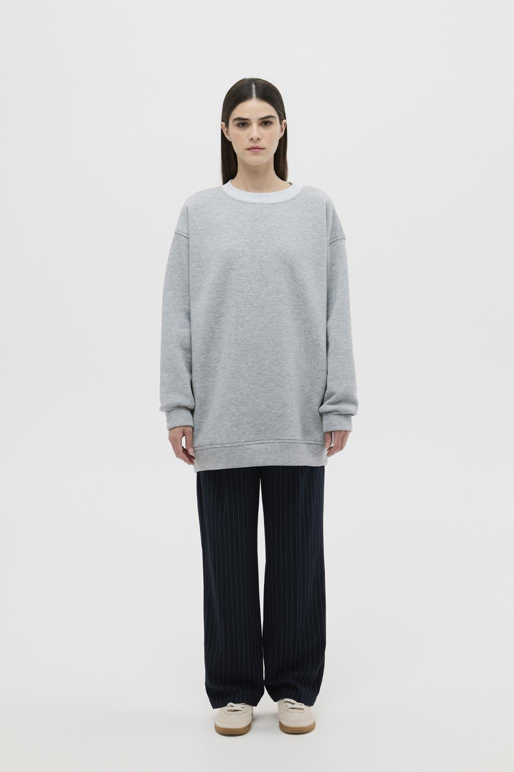 Şardonlu Oversize Sweatshirt Gri