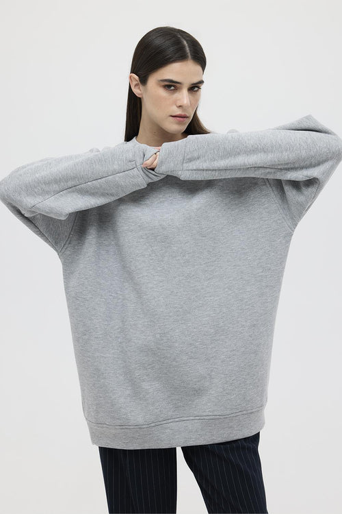 Şardonlu Oversize Sweatshirt Gri