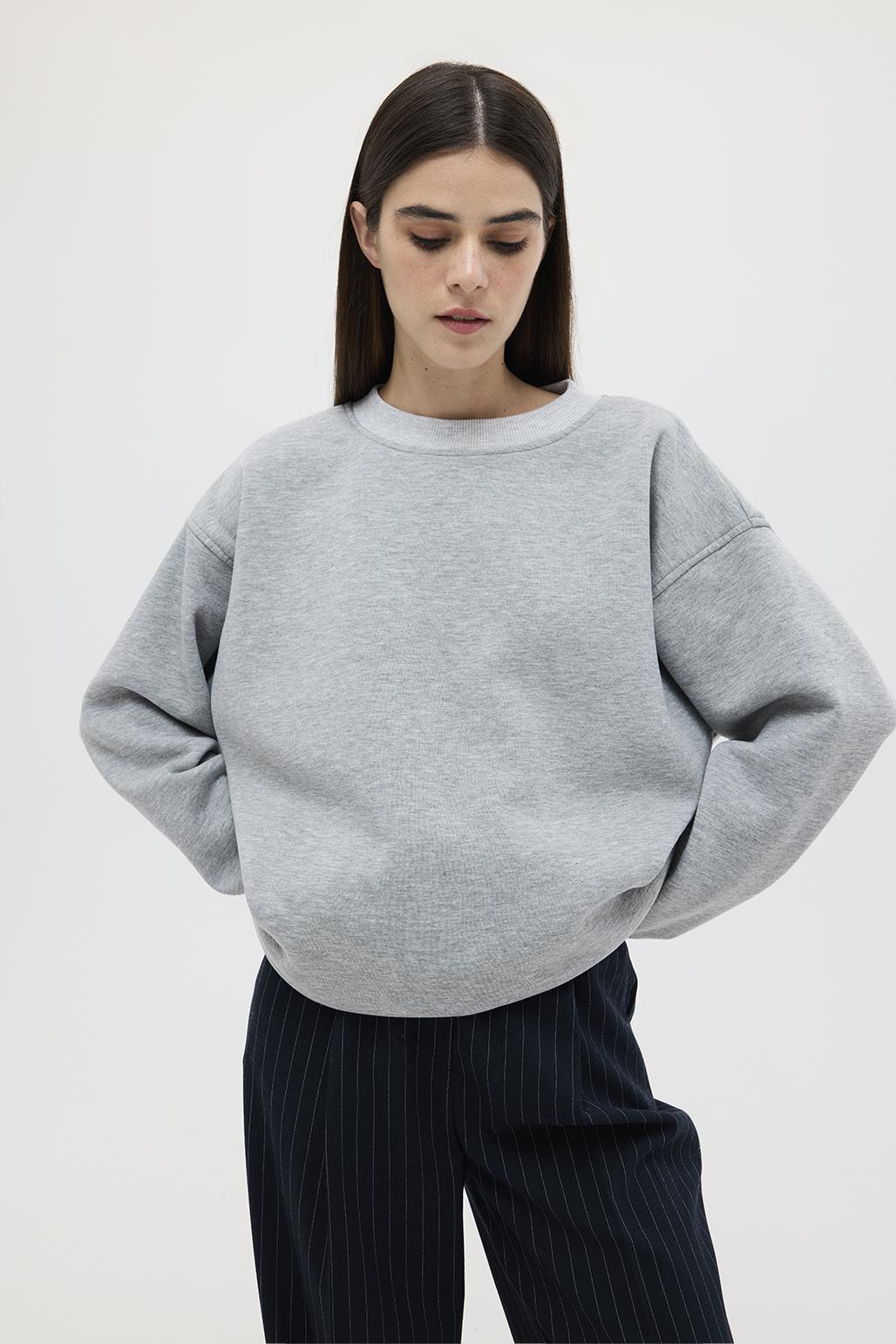 Şardonlu Oversize Sweatshirt Gri